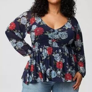 Torrid Blouson Sleeve Mesh Babydoll Top Grande Blooms Floral Plus Size 4X